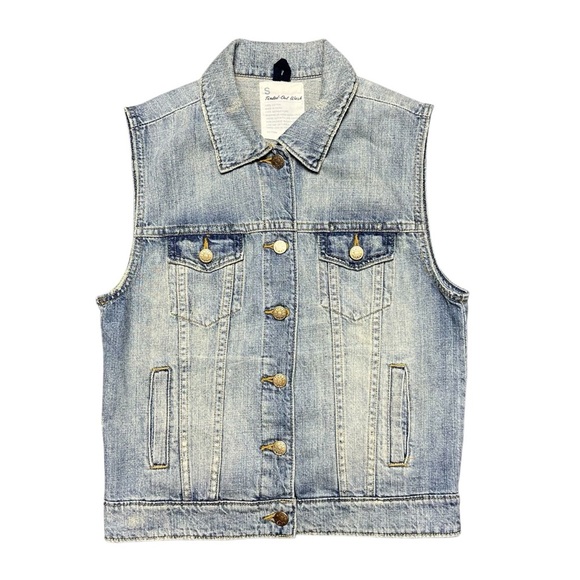 J. Crew Tinted Out Wash Blue Distressed Denim Vest Size Small - Picture 1 of 5